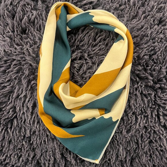 Polyester Silk Satin Neck Scarf, Green/Gold/Cream - Picture 2 of 3